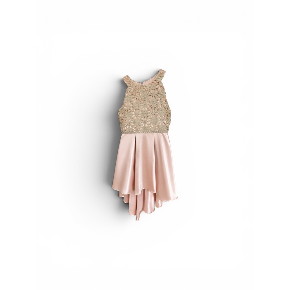 Speechless Kids Girls Pink Gold Lace Rhinestone High-Low Formal Party Dress